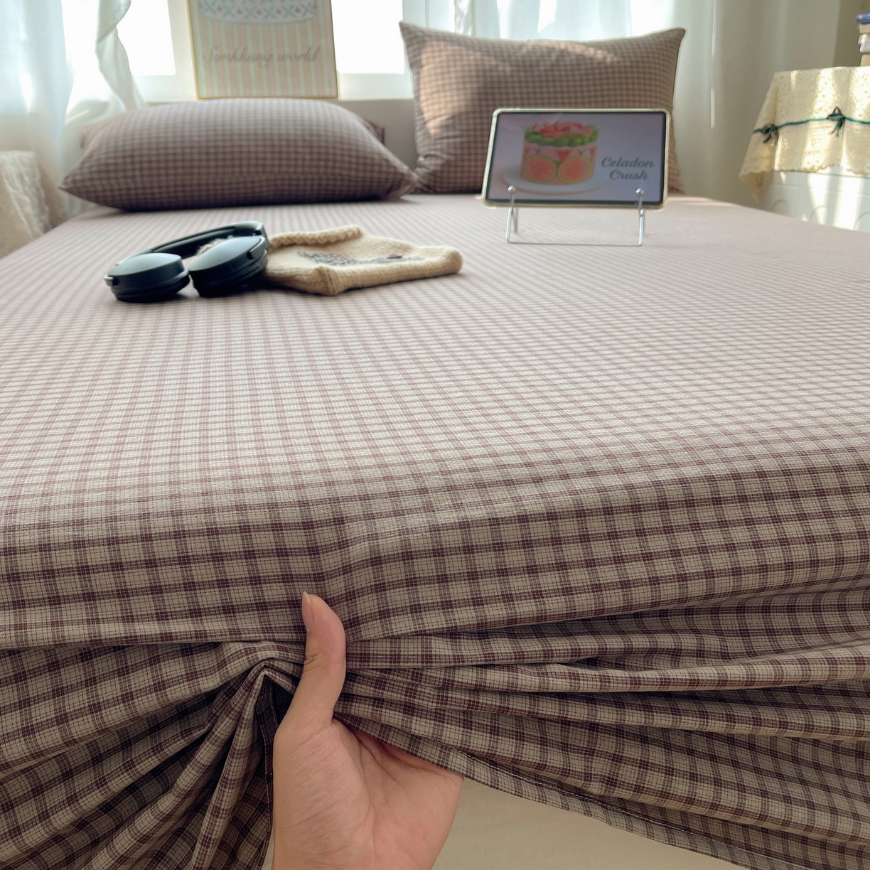 91家纺网 家纺一手货源 找家纺 六巷胡同 2026新款A类全棉纯棉水洗棉色织格子单品床单 床单单件 追光-米格