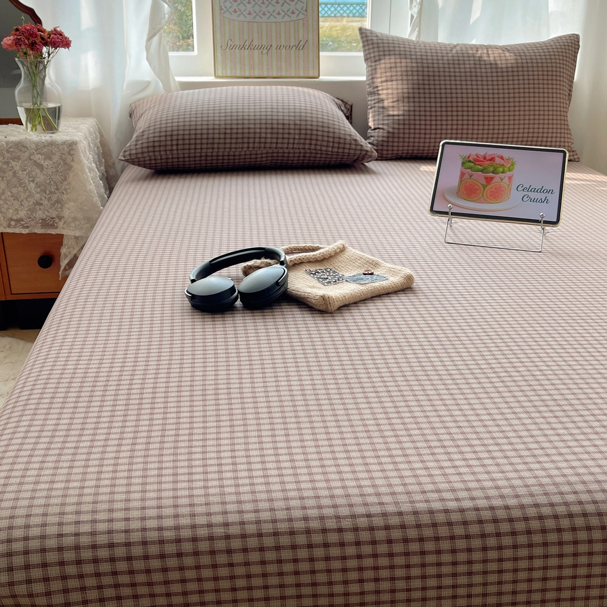 91家纺网 家纺一手货源 找家纺 六巷胡同 2026新款A类全棉纯棉水洗棉色织格子单品床单 床单单件 追光-米格