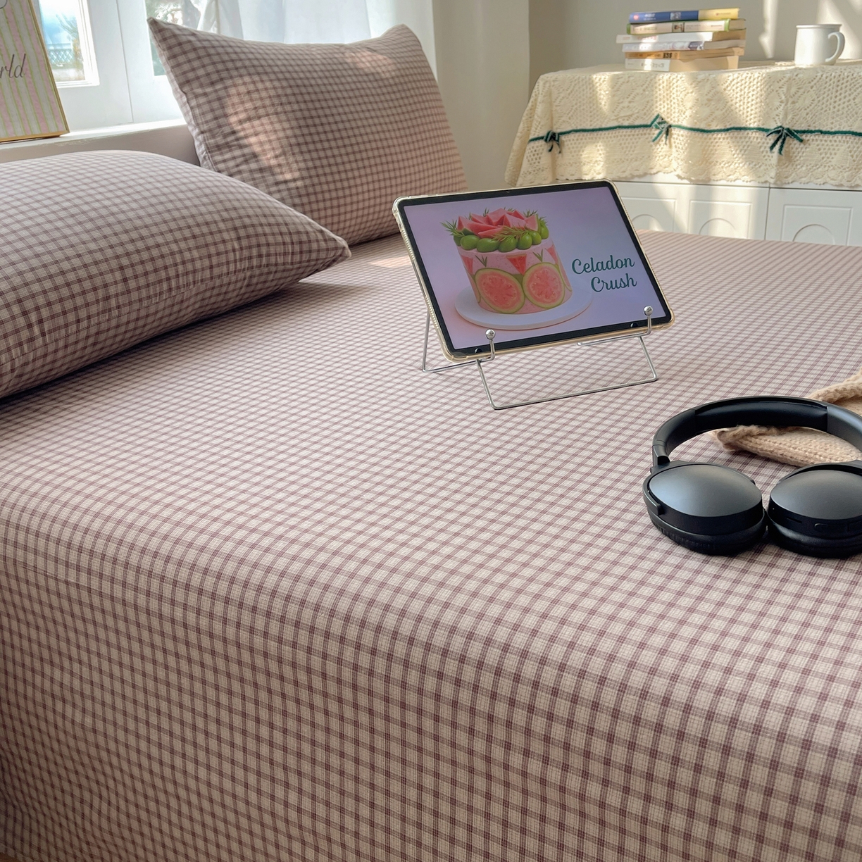 91家纺网 家纺一手货源 找家纺 六巷胡同 2026新款A类全棉纯棉水洗棉色织格子单品床单 床单单件 追光-米格