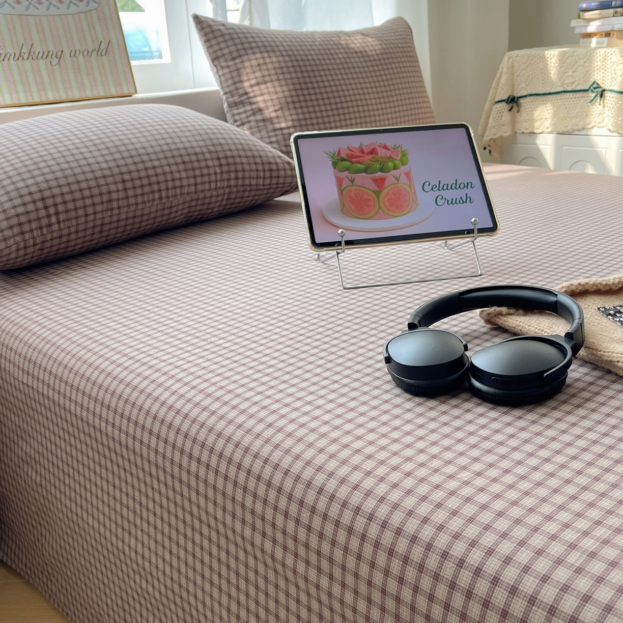 91家纺网 家纺一手货源 找家纺 六巷胡同 2026新款A类全棉纯棉水洗棉色织格子单品床单 床单单件 追光-米格