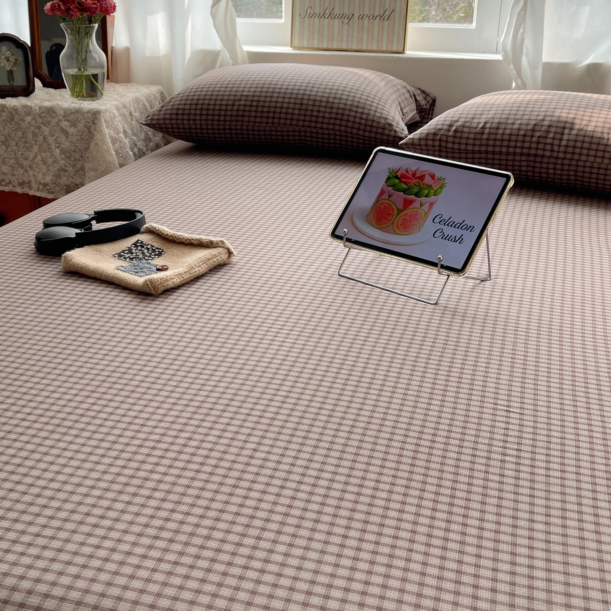 91家纺网 家纺一手货源 找家纺 六巷胡同 2026新款A类全棉纯棉水洗棉色织格子单品床单 床单单件 追光-米格