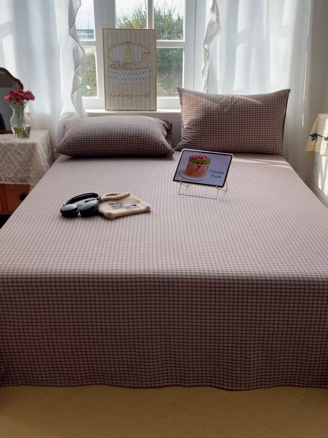 91家纺网 家纺一手货源 找家纺 六巷胡同 2026新款A类全棉纯棉水洗棉色织格子单品床单 床单单件 追光-米格