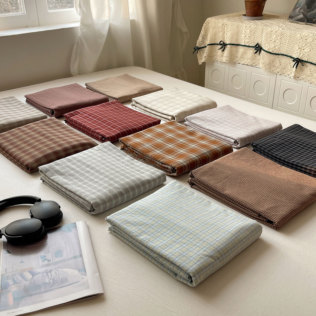 91家纺网 家纺一手货源 找家纺 六巷胡同 2026新款A类全棉纯棉水洗棉色织格子单品床单 床单单件 组合图仅供展示不可下单