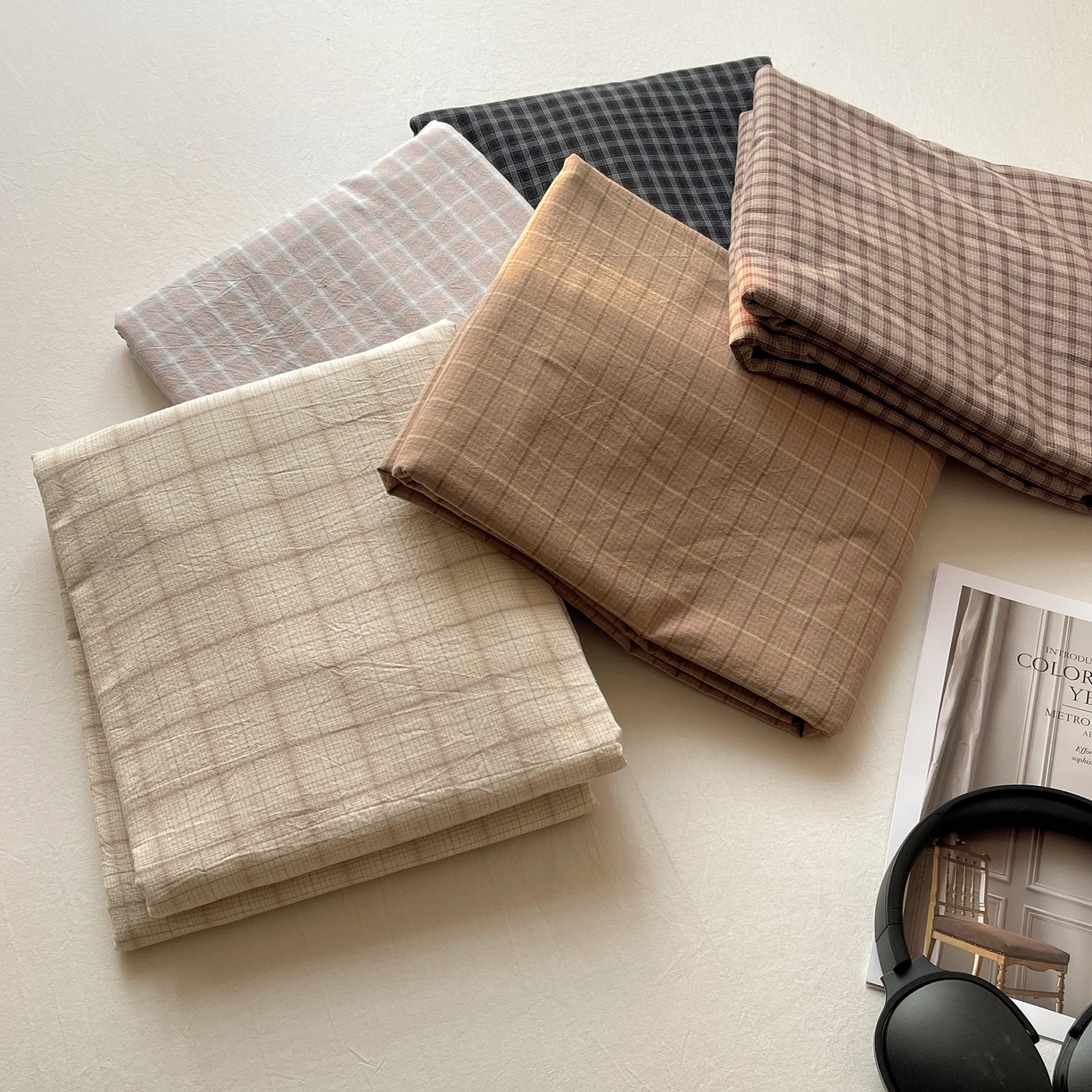 91家纺网 家纺一手货源 找家纺 六巷胡同 2026新款A类全棉纯棉水洗棉色织格子单品床单 床单单件 组合图仅供展示不可下单