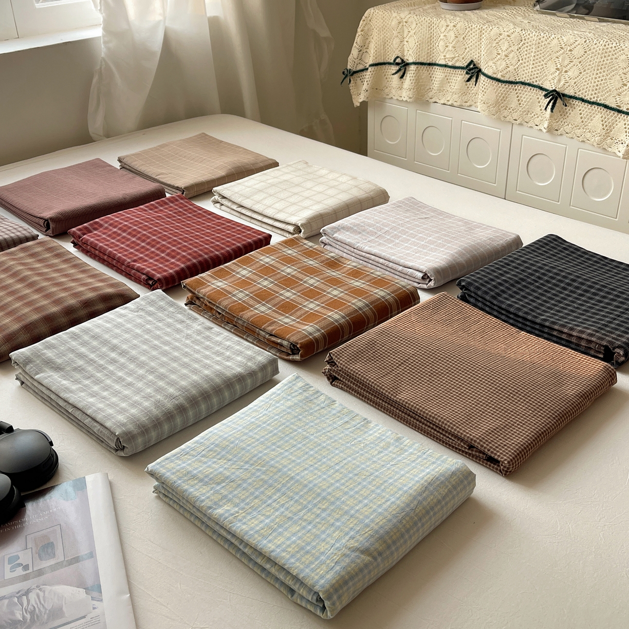 91家纺网 家纺一手货源 找家纺 六巷胡同 2026新款A类全棉纯棉水洗棉色织格子单品床单 床单单件 组合图仅供展示不可下单