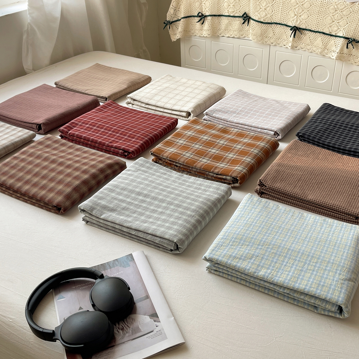 91家纺网 家纺一手货源 找家纺 六巷胡同 2026新款A类全棉纯棉水洗棉色织格子单品床单 床单单件 组合图仅供展示不可下单