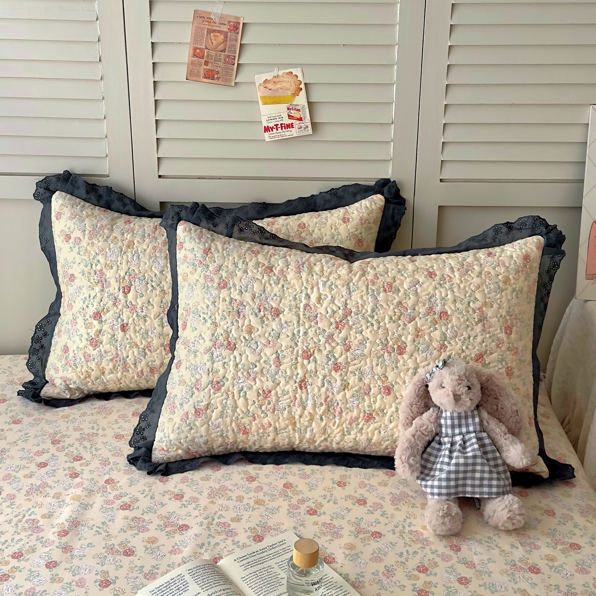 91家纺网 家纺一手货源 找家纺 百寐 2026吸汗防油全棉三层夹棉花边信封加大50*80枕套48*74/40*60枕芯 夹棉-花季