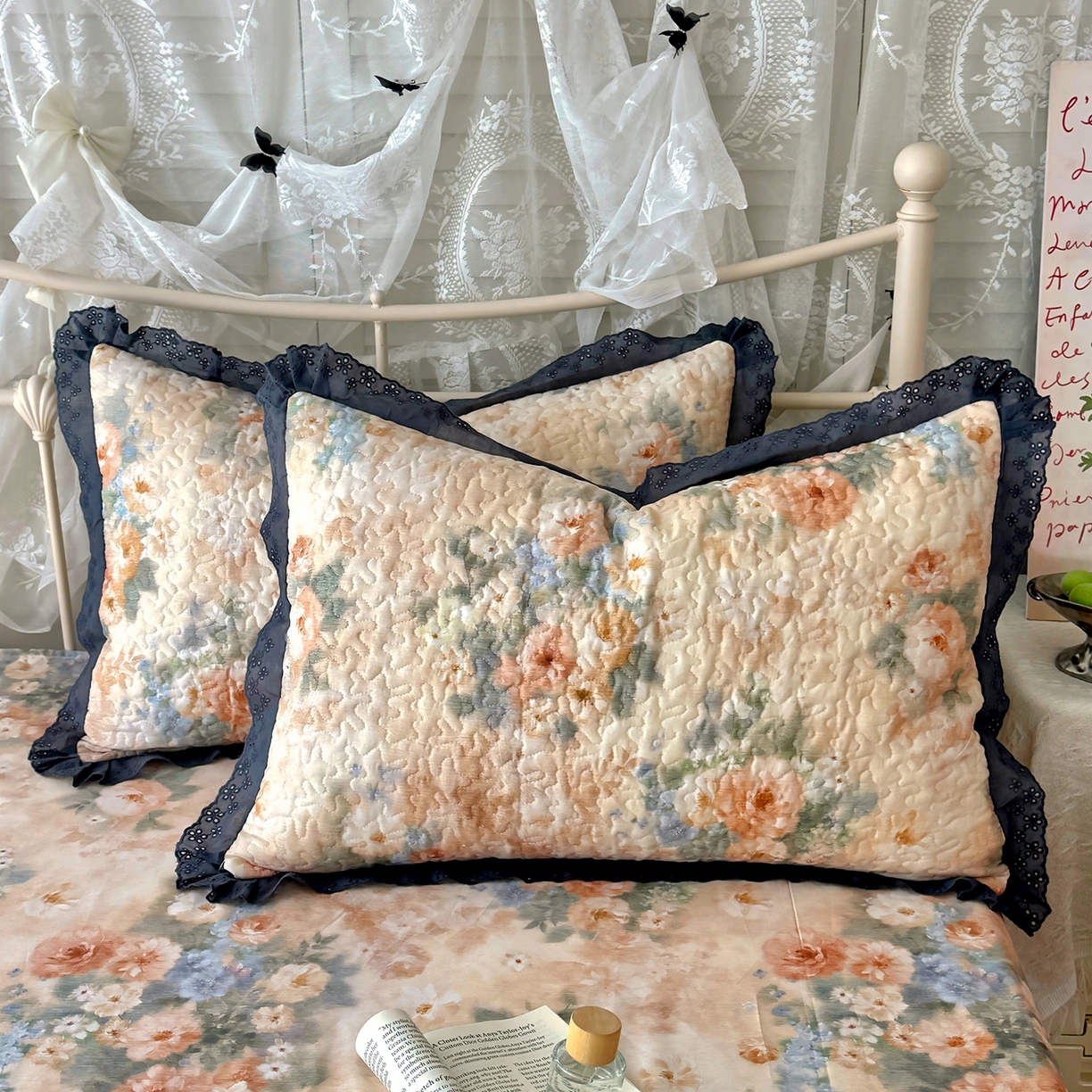 91家纺网 家纺一手货源 找家纺 百寐 2026吸汗防油全棉三层夹棉花边信封加大50*80枕套48*74/40*60枕芯 夹棉-锦绣