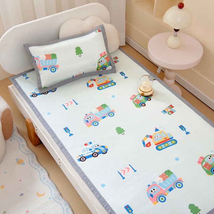 91家纺网 家纺一手货源 找家纺 鱼宝2026新款儿童冰藤席冰丝凉席软席 超级警车