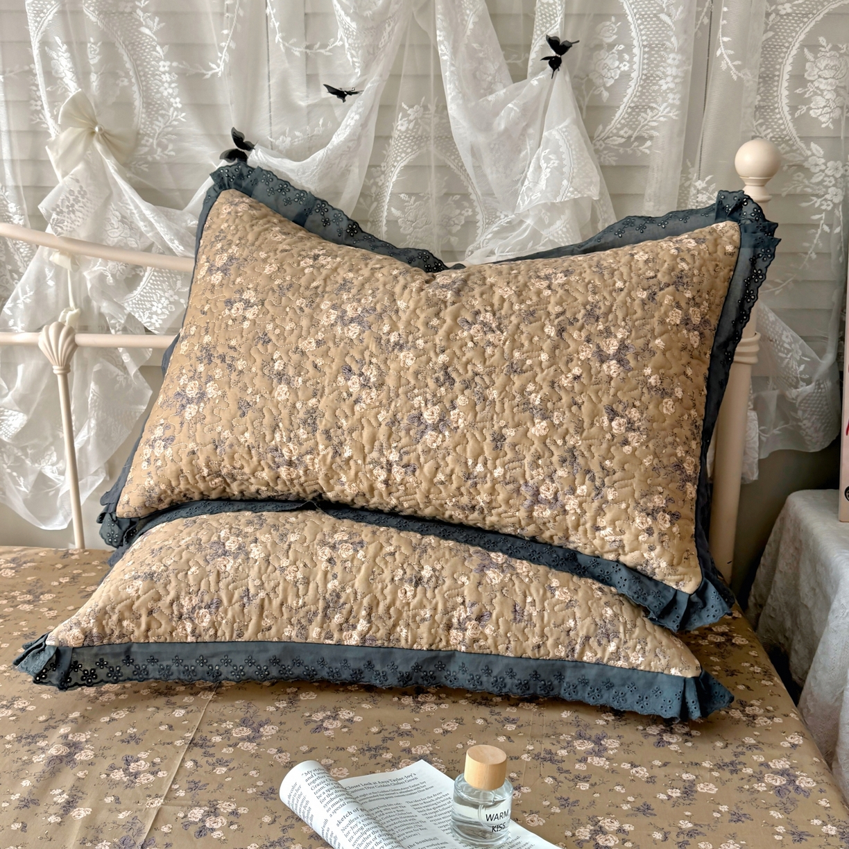 91家纺网 家纺一手货源 找家纺 百寐 2026吸汗防油全棉三层夹棉花边信封加大50*80枕套48*74/40*60枕芯 夹棉-朝花夕拾