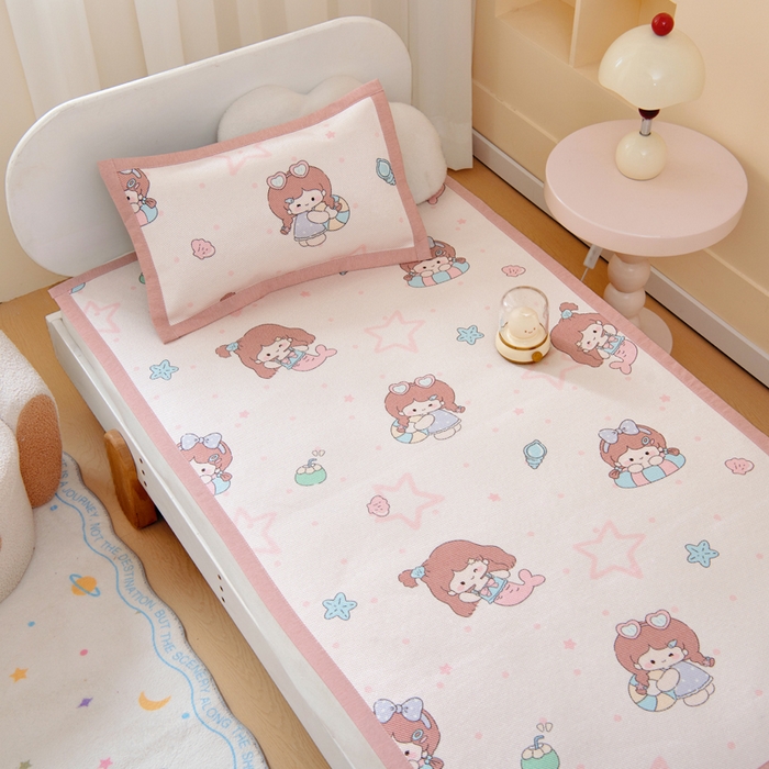 91家纺网 家纺一手货源 找家纺 鱼宝2026新款儿童冰藤席冰丝凉席软席 美人鱼