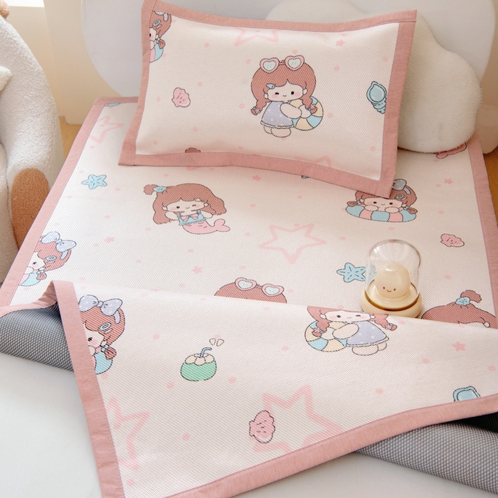 91家纺网 家纺一手货源 找家纺 鱼宝2026新款儿童冰藤席冰丝凉席软席 美人鱼