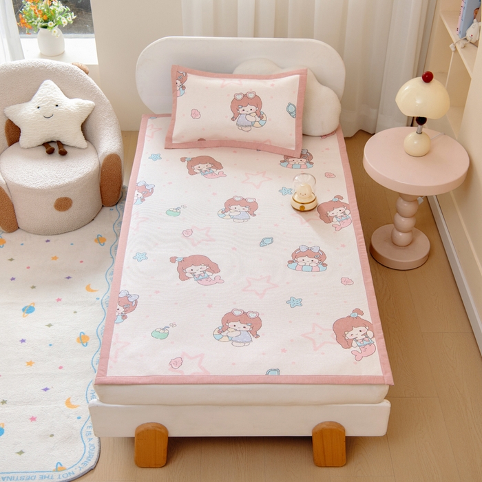 91家纺网 家纺一手货源 找家纺 鱼宝2026新款儿童冰藤席冰丝凉席软席 美人鱼