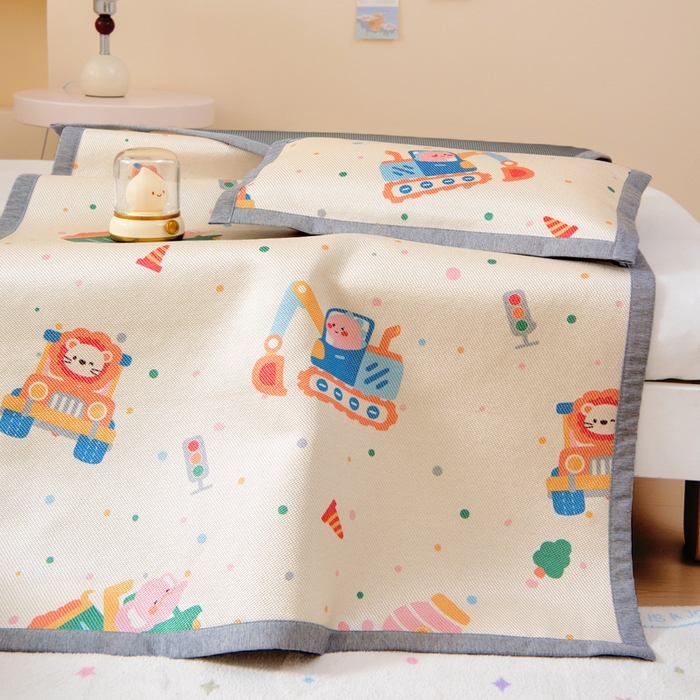 91家纺网 家纺一手货源 找家纺 鱼宝2026新款儿童冰藤席冰丝凉席软席 萌趣小车