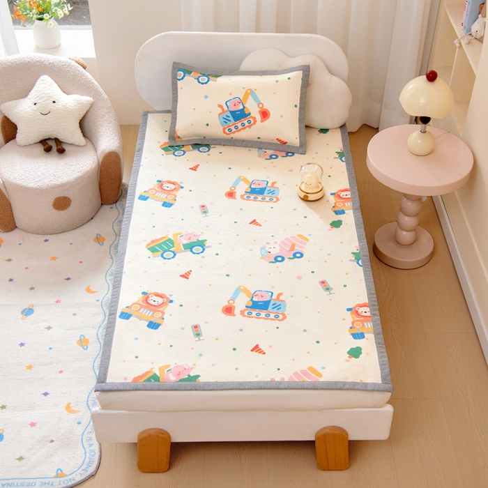 91家纺网 家纺一手货源 找家纺 鱼宝2026新款儿童冰藤席冰丝凉席软席 萌趣小车