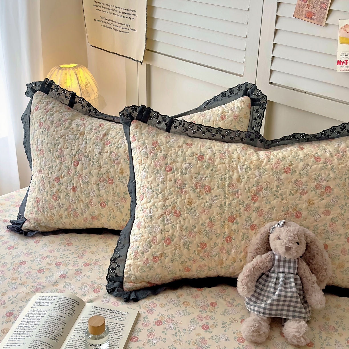 91家纺网 家纺一手货源 找家纺 百寐 2026吸汗防油全棉三层夹棉花边信封加大50*80枕套48*74/40*60枕芯 夹棉-花季