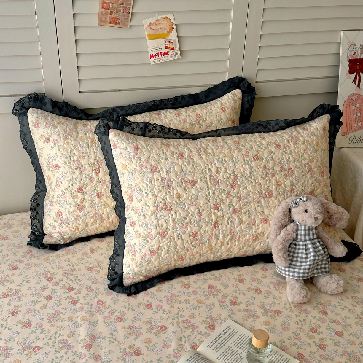 91家纺网 家纺一手货源 找家纺 百寐 2026吸汗防油全棉三层夹棉花边信封加大50*80枕套48*74/40*60枕芯 夹棉-花季