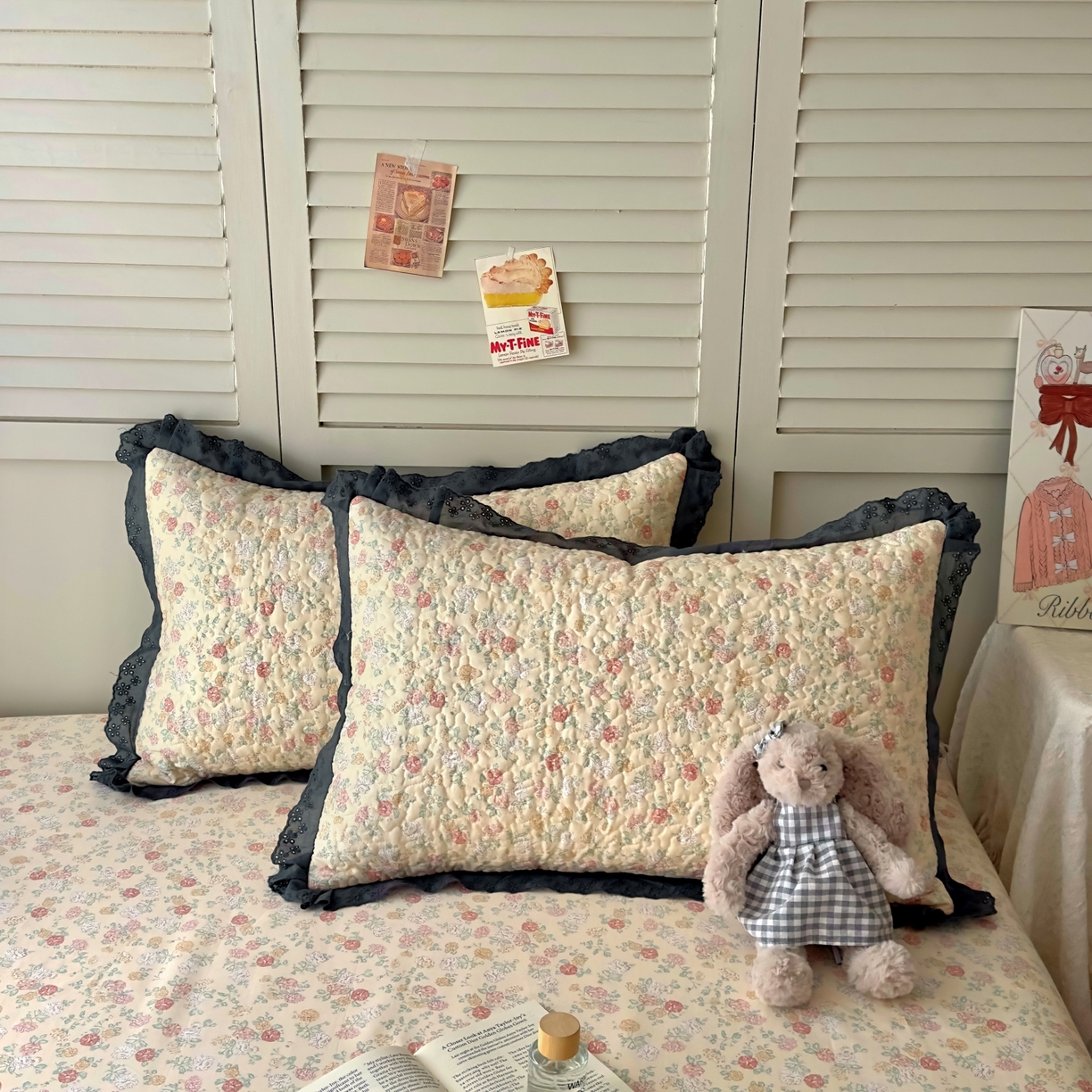 91家纺网 家纺一手货源 找家纺 百寐 2026吸汗防油全棉三层夹棉花边信封加大50*80枕套48*74/40*60枕芯 夹棉-花季