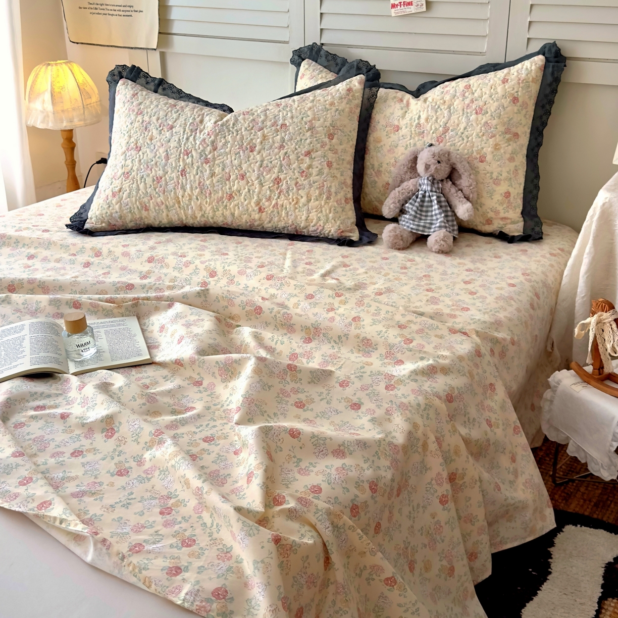 91家纺网 家纺一手货源 找家纺 百寐 2026吸汗防油全棉三层夹棉花边信封加大50*80枕套48*74/40*60枕芯 夹棉-花季