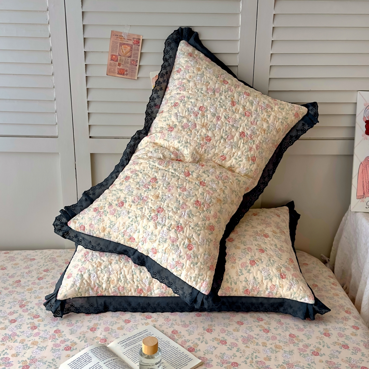 91家纺网 家纺一手货源 找家纺 百寐 2026吸汗防油全棉三层夹棉花边信封加大50*80枕套48*74/40*60枕芯 夹棉-花季