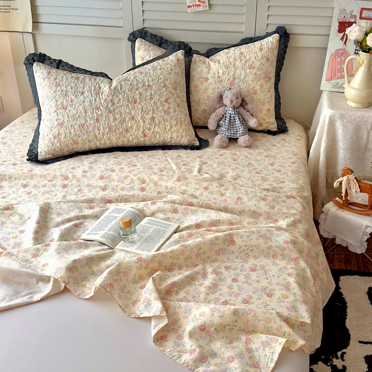 91家纺网 家纺一手货源 找家纺 百寐 2026吸汗防油全棉三层夹棉花边信封加大50*80枕套48*74/40*60枕芯 夹棉-花季