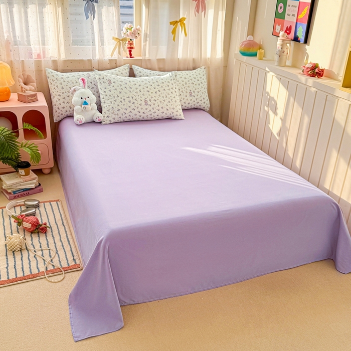 91家纺网 家纺一手货源 找家纺 卢赛尔 2026新款古法水洗仿棉云感棉学生三件套四件套 海盐小花