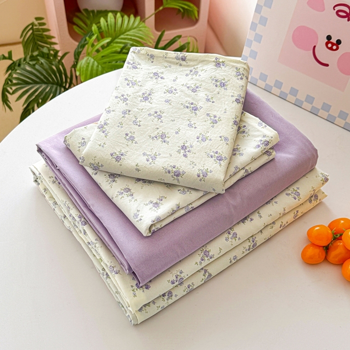 91家纺网 家纺一手货源 找家纺 卢赛尔 2026新款古法水洗仿棉云感棉学生三件套四件套 海盐小花