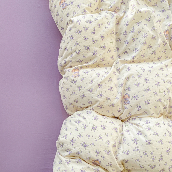 91家纺网 家纺一手货源 找家纺 卢赛尔 2026新款古法水洗仿棉云感棉学生三件套四件套 海盐小花