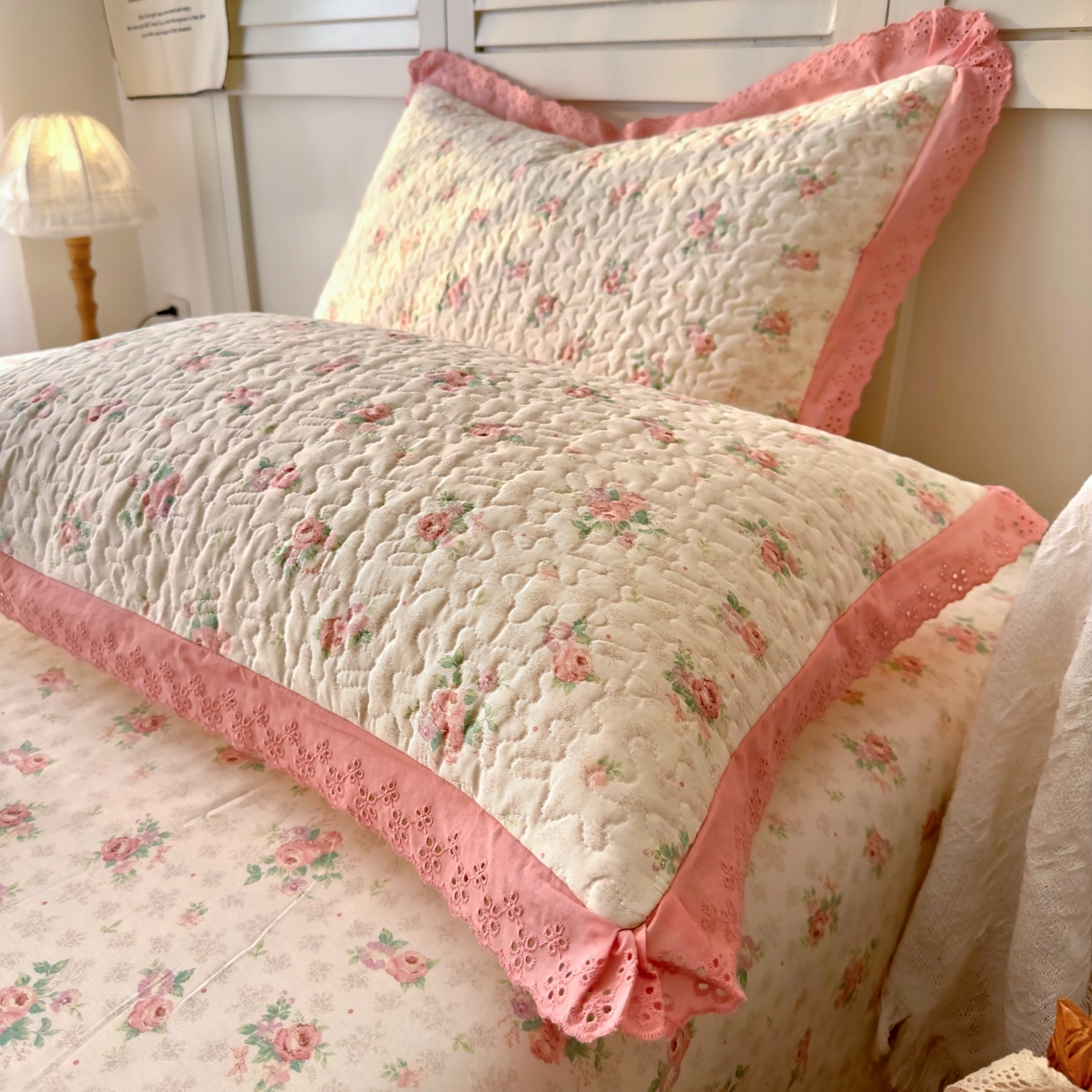 91家纺网 家纺一手货源 找家纺 百寐 2026吸汗防油全棉三层夹棉花边信封加大50*80枕套48*74/40*60枕芯 夹棉-花涧