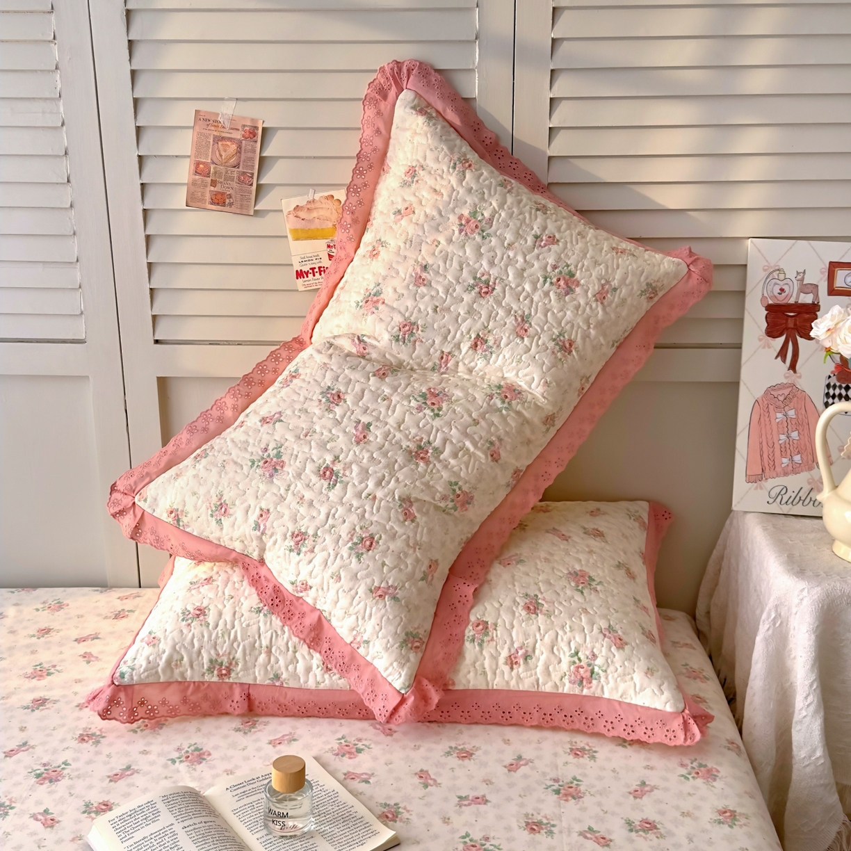 91家纺网 家纺一手货源 找家纺 百寐 2026吸汗防油全棉三层夹棉花边信封加大50*80枕套48*74/40*60枕芯 夹棉-花涧