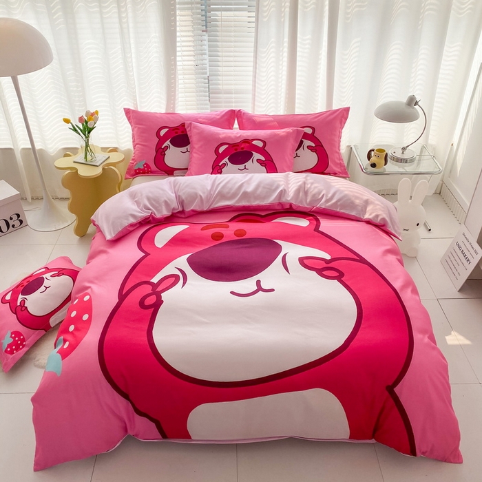 91家纺网 家纺一手货源 找家纺 一电 2026新款卡通被套单件被罩男女儿童学生宿舍单人被单男孩卡幼儿园单人被罩-2.磨毛被套 草莓大雄