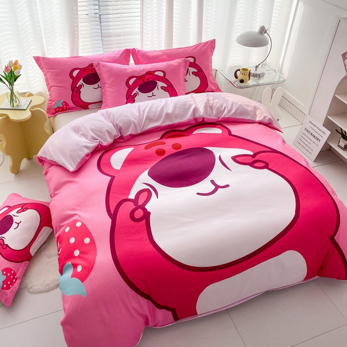 91家纺网 家纺一手货源 找家纺 一电 2026新款卡通被套单件被罩男女儿童学生宿舍单人被单男孩卡幼儿园单人被罩-2.磨毛被套 草莓大雄