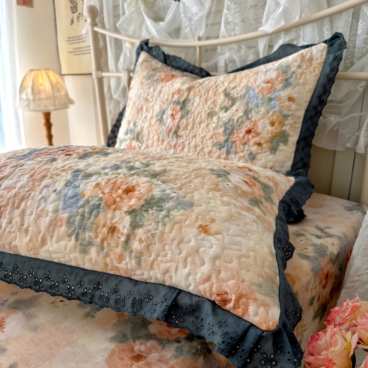 91家纺网 家纺一手货源 找家纺 百寐 2026吸汗防油全棉三层夹棉花边信封加大50*80枕套48*74/40*60枕芯 夹棉-锦绣