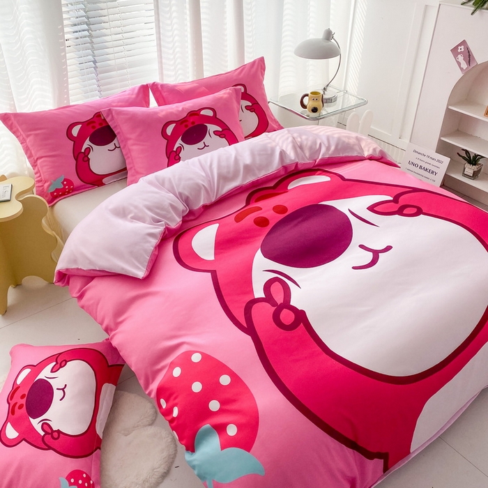 91家纺网 家纺一手货源 找家纺 一电 2026新款卡通被套单件被罩男女儿童学生宿舍单人被单男孩卡幼儿园单人被罩-2.磨毛被套 草莓大雄