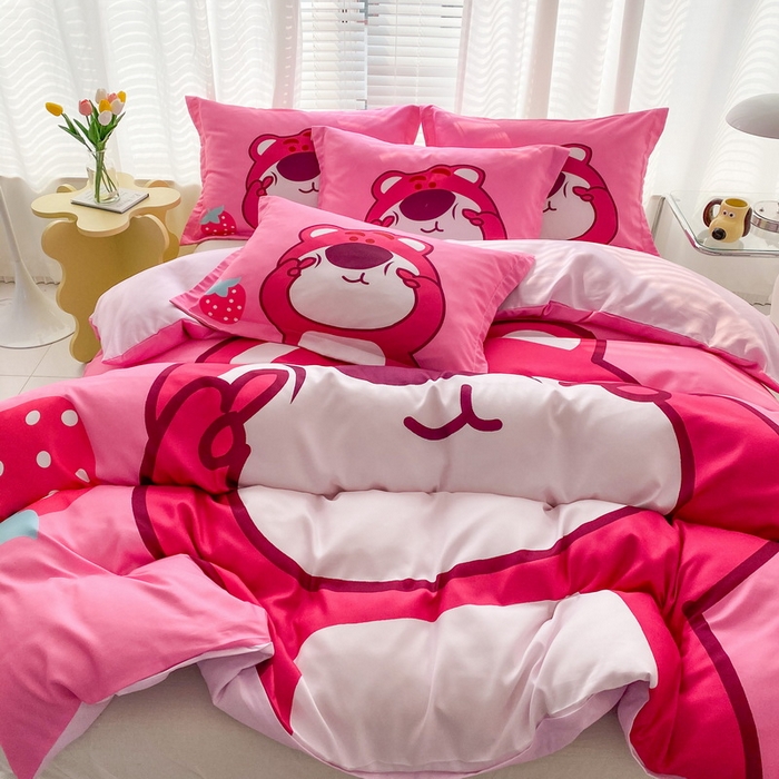 91家纺网 家纺一手货源 找家纺 一电 2026新款卡通被套单件被罩男女儿童学生宿舍单人被单男孩卡幼儿园单人被罩-2.磨毛被套 草莓大雄