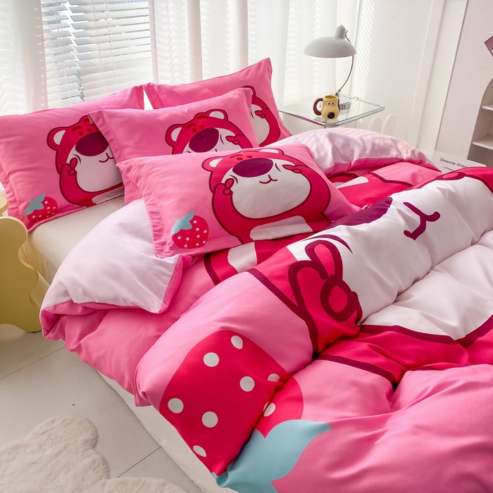 91家纺网 家纺一手货源 找家纺 一电 2026新款卡通被套单件被罩男女儿童学生宿舍单人被单男孩卡幼儿园单人被罩-2.磨毛被套 草莓大雄