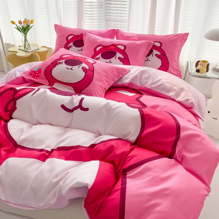 91家纺网 家纺一手货源 找家纺 一电 2026新款卡通被套单件被罩男女儿童学生宿舍单人被单男孩卡幼儿园单人被罩-2.磨毛被套 草莓大雄