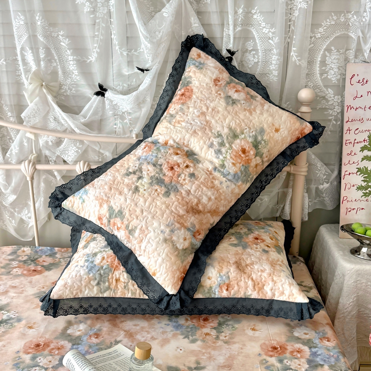 91家纺网 家纺一手货源 找家纺 百寐 2026吸汗防油全棉三层夹棉花边信封加大50*80枕套48*74/40*60枕芯 夹棉-锦绣