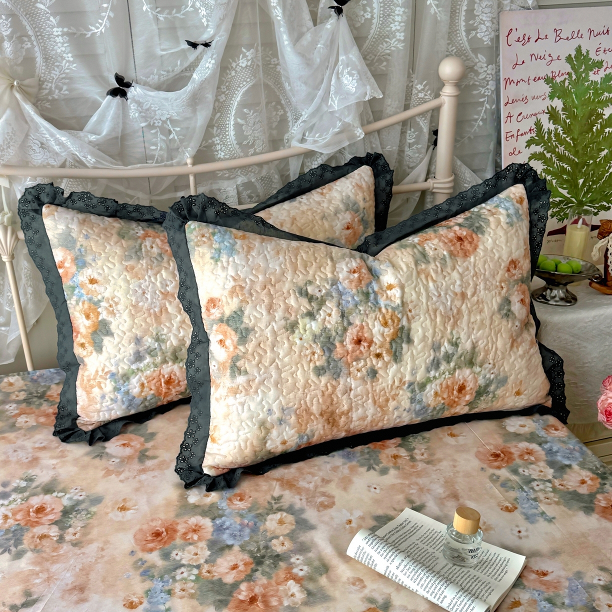 91家纺网 家纺一手货源 找家纺 百寐 2026吸汗防油全棉三层夹棉花边信封加大50*80枕套48*74/40*60枕芯 夹棉-锦绣