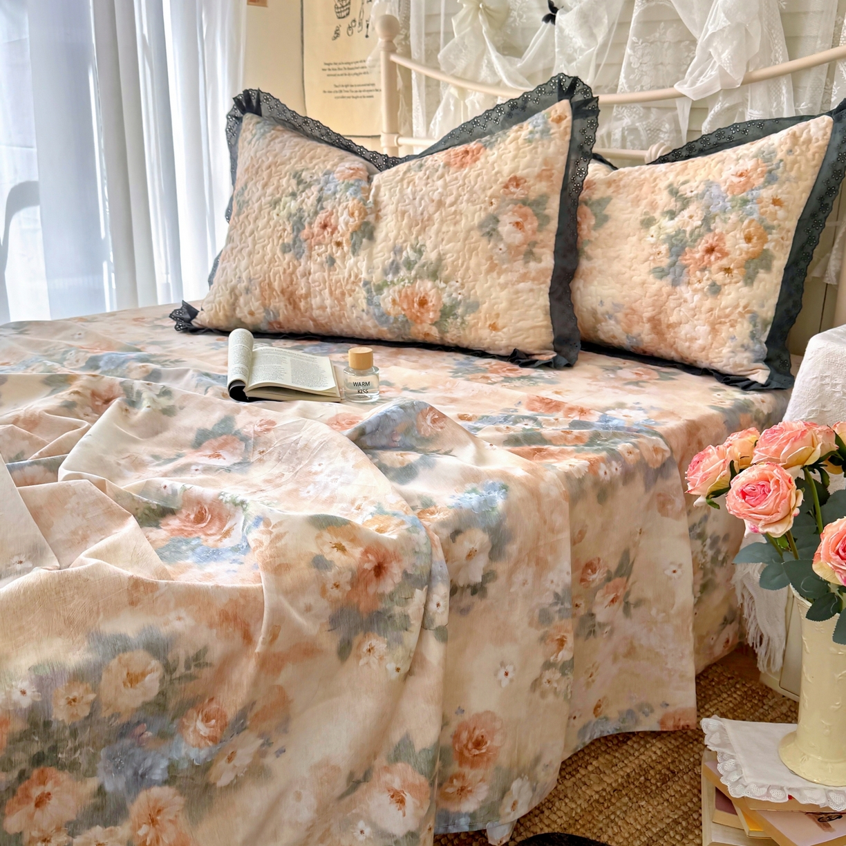 91家纺网 家纺一手货源 找家纺 百寐 2026吸汗防油全棉三层夹棉花边信封加大50*80枕套48*74/40*60枕芯 夹棉-锦绣