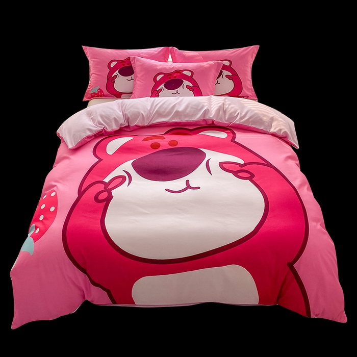 91家纺网 家纺一手货源 找家纺 一电 2026新款卡通被套单件被罩男女儿童学生宿舍单人被单男孩卡幼儿园单人被罩-2.磨毛被套 草莓大雄