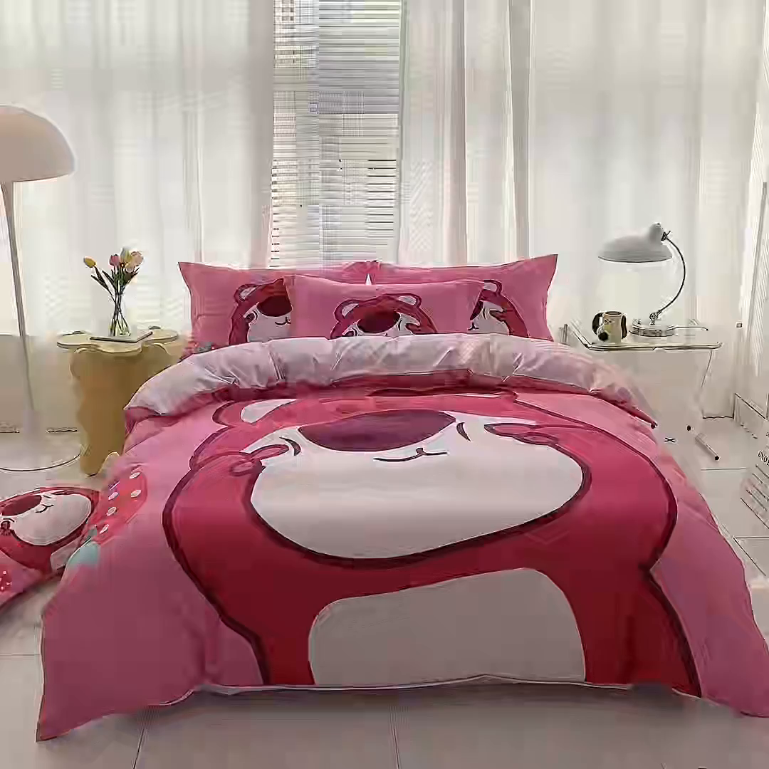 91家纺网 家纺一手货源 找家纺 一电 2026新款卡通被套单件被罩男女儿童学生宿舍单人被单男孩卡幼儿园单人被罩-2.磨毛被套 草莓大雄