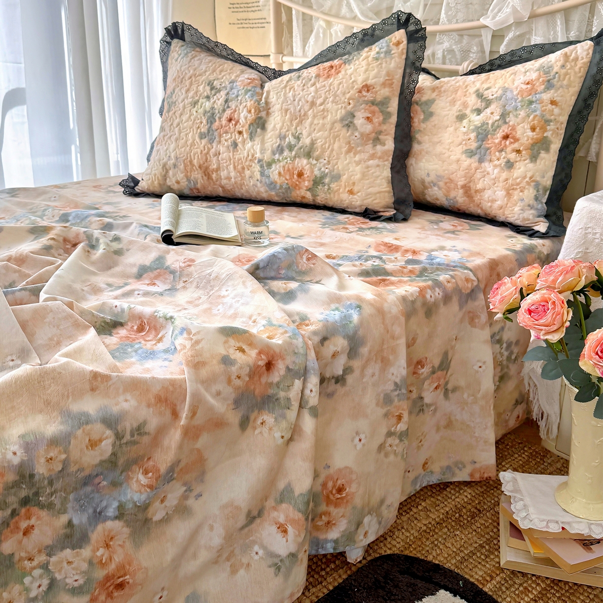 91家纺网 家纺一手货源 找家纺 百寐 2026吸汗防油全棉三层夹棉花边信封加大50*80枕套48*74/40*60枕芯 夹棉-锦绣