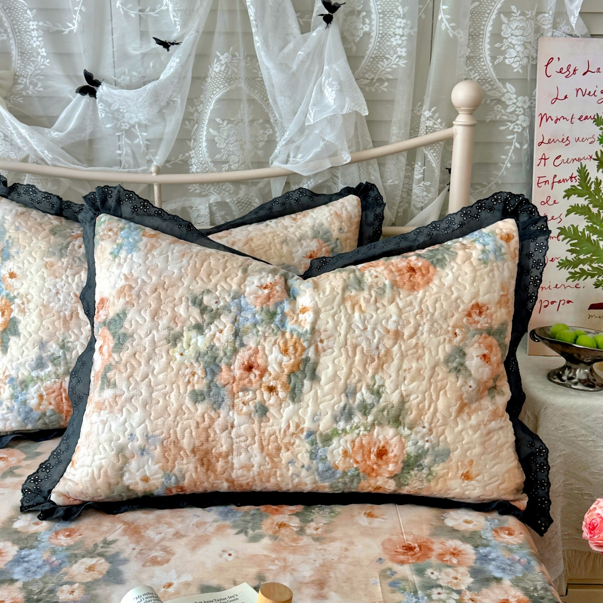 91家纺网 家纺一手货源 找家纺 百寐 2026吸汗防油全棉三层夹棉花边信封加大50*80枕套48*74/40*60枕芯 夹棉-锦绣