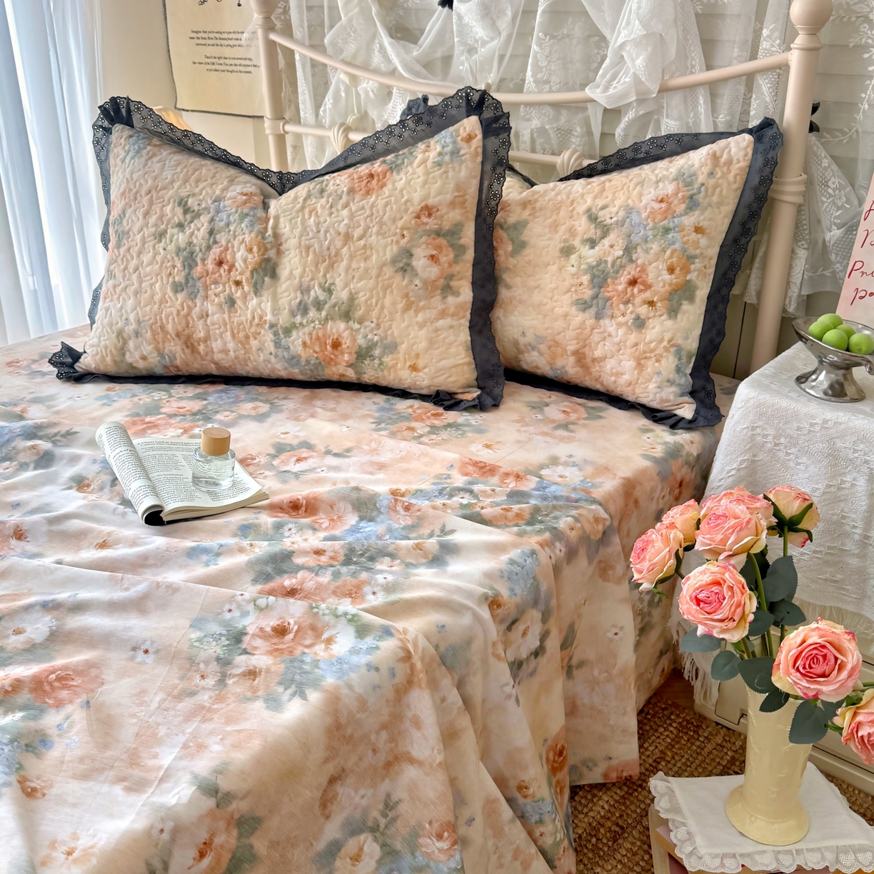 91家纺网 家纺一手货源 找家纺 百寐 2026吸汗防油全棉三层夹棉花边信封加大50*80枕套48*74/40*60枕芯 夹棉-锦绣