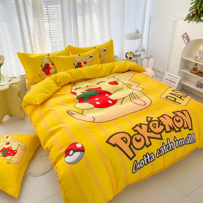 91家纺网 家纺一手货源 找家纺 一电 2026新款卡通被套单件被罩男女儿童学生宿舍单人被单男孩卡幼儿园单人被罩-2.磨毛被套 草莓皮卡丘