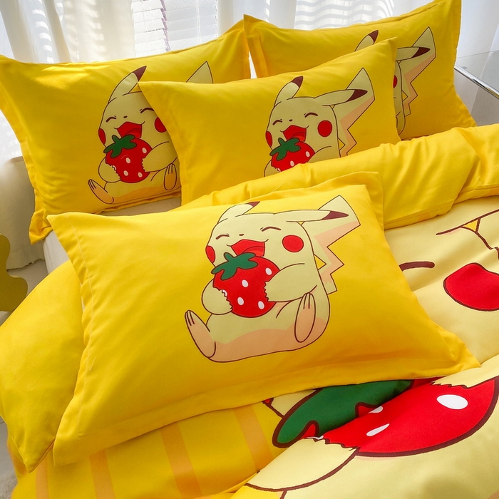 91家纺网 家纺一手货源 找家纺 一电 2026新款卡通被套单件被罩男女儿童学生宿舍单人被单男孩卡幼儿园单人被罩-2.磨毛被套 草莓皮卡丘