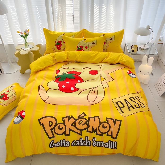 91家纺网 家纺一手货源 找家纺 一电 2026新款卡通被套单件被罩男女儿童学生宿舍单人被单男孩卡幼儿园单人被罩-2.磨毛被套 草莓皮卡丘