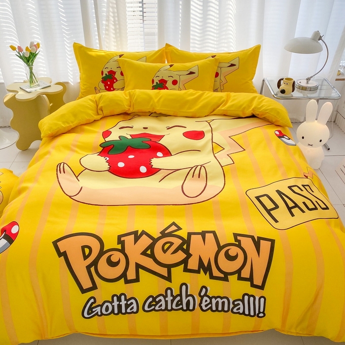 91家纺网 家纺一手货源 找家纺 一电 2026新款卡通被套单件被罩男女儿童学生宿舍单人被单男孩卡幼儿园单人被罩-2.磨毛被套 草莓皮卡丘