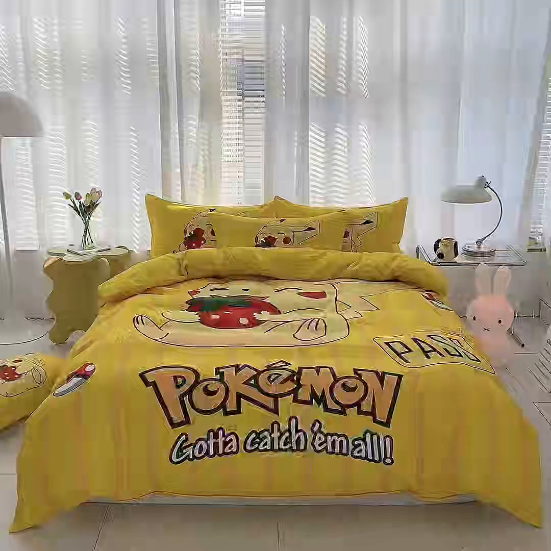 91家纺网 家纺一手货源 找家纺 一电 2026新款卡通被套单件被罩男女儿童学生宿舍单人被单男孩卡幼儿园单人被罩-2.磨毛被套 草莓皮卡丘